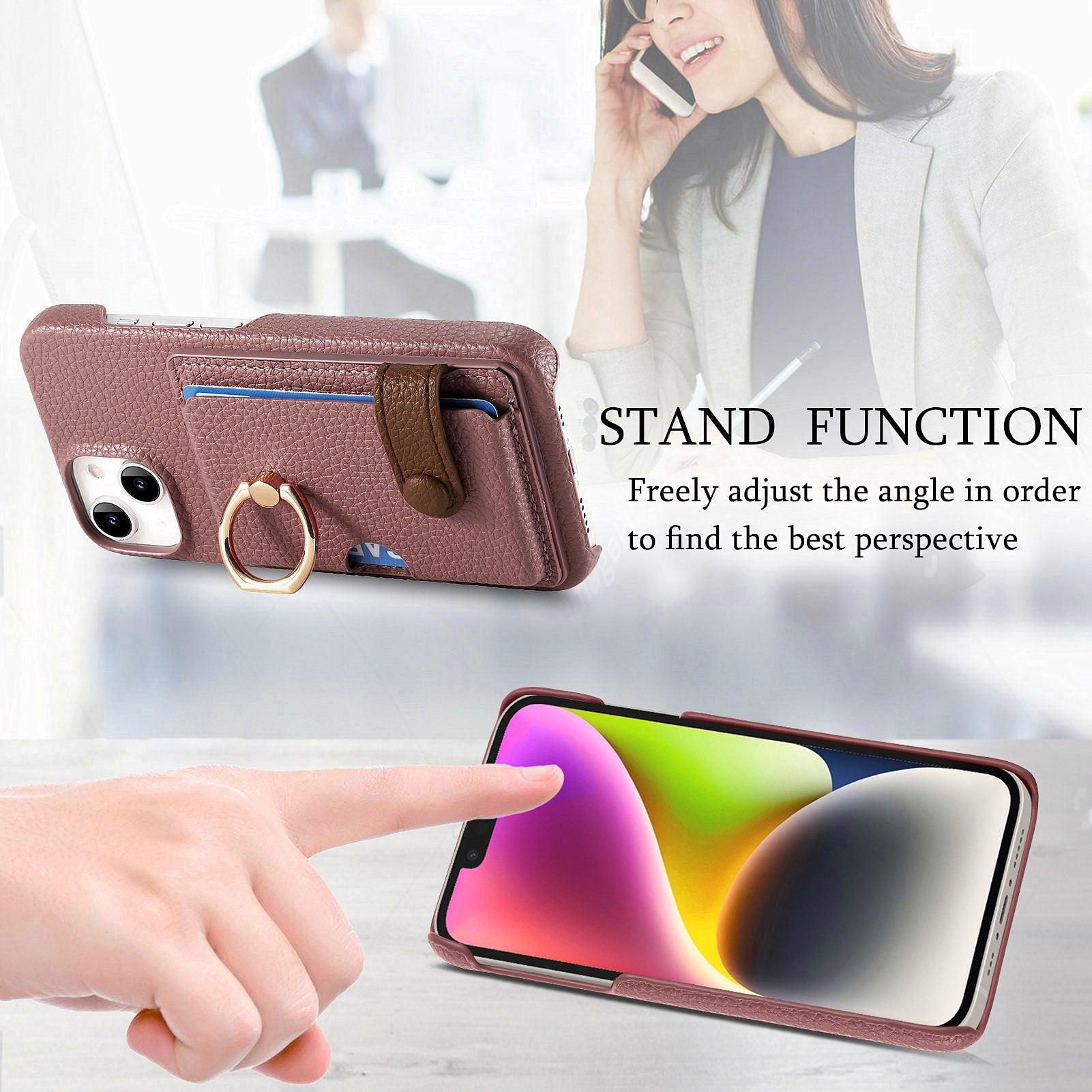 Y2 For iPhone 14 Case Kickstand Card Slot PU+PC+TPU Anti-Drop Phone Shell Y2 For iPhone 14 Case Kickstand Card Slot PU+PC+TPU Anti-Drop Phone Shell